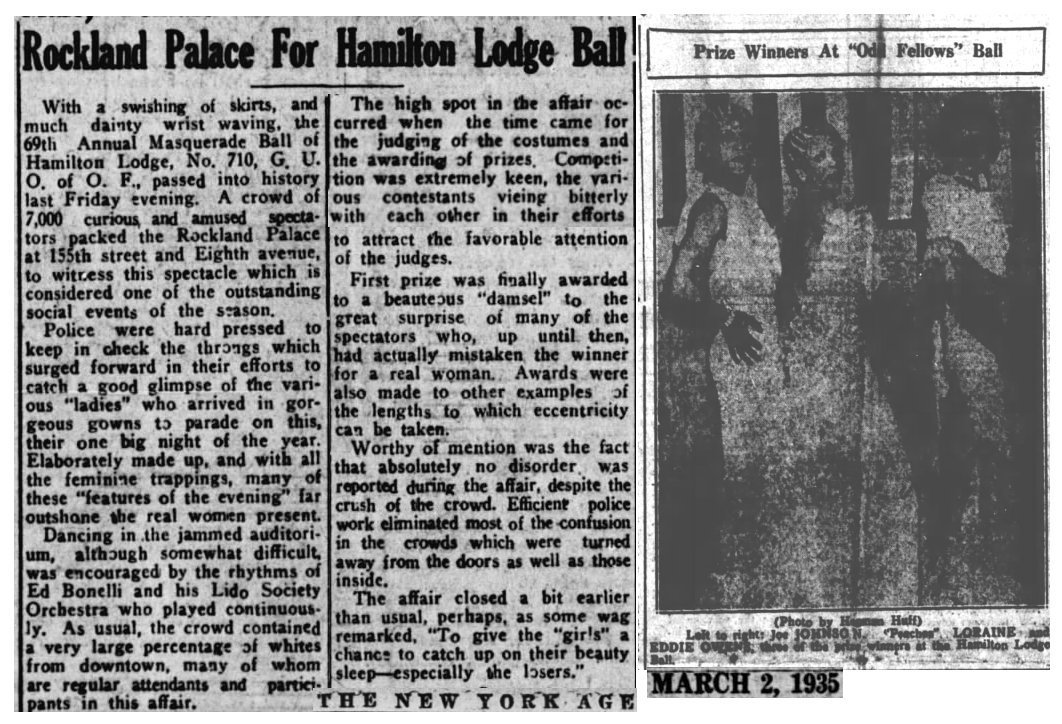 Recorte de "The New York Age" del 2 de Marzo de 1935 donde se cuenta como la policía disolvió la drag ball tras "algunos disturbios" Recorte de "The New York Age" del 2 de Marzo de 1935 donde se cuenta como la policía disolvió la drag ball tras "algunos disturbios"
